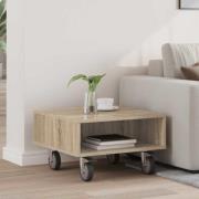 vidaXL Sido bord med hjul Sonoma-ek 50,5 x 50 x 30 cm Konstruerat trä