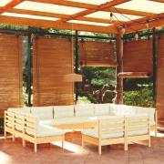 vidaXL Loungegrupp med gräddvita dynor 11 delar massiv furu