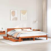 vidaXL Sängram med huvudgavel Vaxbrun 180 x 200 cm Massiv furu