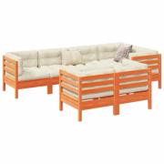 vidaXL Soffgrupp för trädgården med dynor 7 delar vaxbrun massiv furu