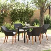 vidaXL Trädgårdsmöbelset med kudde 5 pcs Svart konstrotting