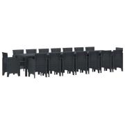 vidaXL Trädgårds matsalsset med Kuddar med kudde 17 pcs Antracit PP