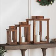 vidaXL Lykta 3 pcs Naturfärg Mahognyträ