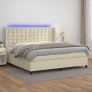 vidaXL Ramsäng med madrass & LED gräddvit 200x200 cm konstläder