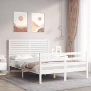 vidaXL Sängram med huvudgavel vit 140x200 cm massivt trä