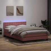 vidaXL Resårsäng med madrass och LED rosa 160x210 cm sammet