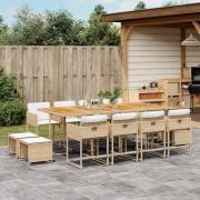 vidaXL Matgrupp för trädgården med dynor 13 delar beige konstrotting