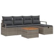 vidaXL Trädgårdsoffset med kudde med lagring 6 pcs Grå Poly rattan
