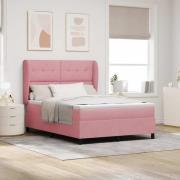vidaXL Bäddfjäder med madrass med huvudgavel Rosa 190 x 140 cm Sammet