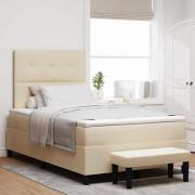 vidaXL Bäddfjäder med madrass med huvudgavel Kräm 120 x 200 cm tyg