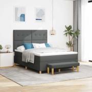vidaXL Bäddfjäder med kudde med huvudgavel Mörkgrå 200 x 140 cm tyg