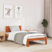 vidaXL Sängram med huvudgavel Vaxbrun 90 x 190 cm Massiv furu