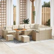 vidaXL Trädgårdsoffset med kudde 12 pcs Beige konstrotting