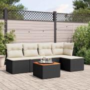 vidaXL Loungegrupp med dynor 6 delar svart konstrotting