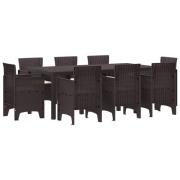 vidaXL Trädgårdsmöbelset 9 pcs Brun Polypropylen