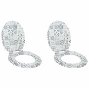 vidaXL Mjukt stängande toalettlock 2 pcs Blå och Vit Porslin MDF-board