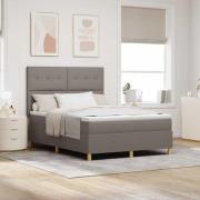 vidaXL LED Box Säng med madrass med huvudgavel Taupe 140 x 190 cm tyg