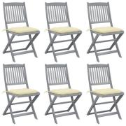 vidaXL Hopfällbara trädgårdsstolar med dynor 6 st massivt akaciaträ