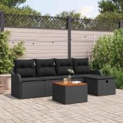 vidaXL Trädgårdsoffset med kudde med lagring 6 pcs Svart Poly rattan