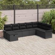 vidaXL Trädgårdsoffset med kudde med lagring 8 pcs Svart Poly rattan
