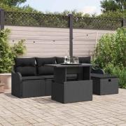 vidaXL Trädgårdsoffset med kudde med lagring 6 pcs Svart Poly rattan
