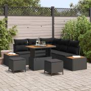 vidaXL Trädgårdsoffset med kudde med lagring 8 pcs Svart Poly rattan