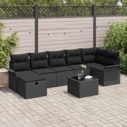 vidaXL Trädgårdsoffset med kudde med lagring 8 pcs Svart Poly rattan