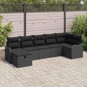 vidaXL Trädgårdsoffset med kudde med lagring 7 pcs Svart Poly rattan