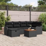 vidaXL Trädgårdsoffset med kudde med lagring 7 pcs Svart Poly rattan