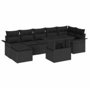 vidaXL Trädgårdsoffset med kudde med lagring 8 pcs Svart Poly rattan
