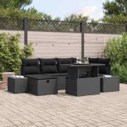 vidaXL Trädgårdsoffset med kudde med lagring 7 pcs Svart Poly rattan