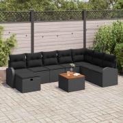 vidaXL Trädgårdsoffset med kudde med lagring 9 pcs Svart Poly rattan