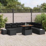 vidaXL Trädgårdsoffset med lagring 9 pcs Svart Poly rattan