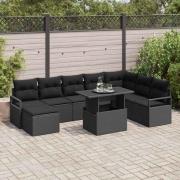 vidaXL Trädgårdsoffset med lagring 9 pcs Svart Poly rattan