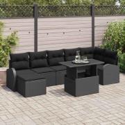 vidaXL Trädgårdsoffset med kudde med lagring 8 pcs Svart Poly rattan