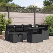 vidaXL Trädgårdsoffset med kudde med lagring 7 pcs Svart Poly rattan