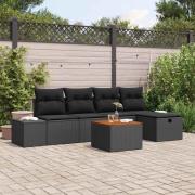 vidaXL Trädgårdsoffset med kudde med lagring 6 pcs Svart Poly rattan