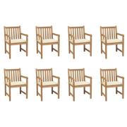 vidaXL Trädgårdsstolar 8 st med gräddvita dynor massiv teak