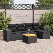 vidaXL Loungegrupp med dynor 6 delar svart konstrotting