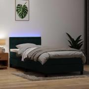 vidaXL Resårsäng med madrass och LED mörkgrön 80x220 cm sammet