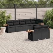 vidaXL Loungegrupp för trädgården med dynor 8 delar svart konstrotting