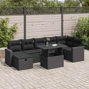 vidaXL Loungegrupp för trädgården med dynor 8 delar svart konstrotting