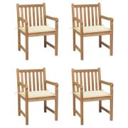 vidaXL Trädgårdsstolar med gräddvita dynor 4 st massiv teak