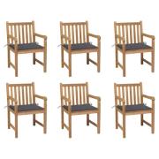 vidaXL Trädgårdsstolar 6 st med antracita dynor massiv teak