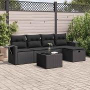 vidaXL Loungegrupp med dynor 6 delar svart konstrotting