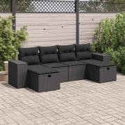 vidaXL Loungegrupp med dynor 6 delar svart konstrotting