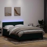 vidaXL Resårsäng med madrass och LED mörkgrön 160x220 cm sammet