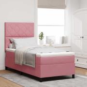 vidaXL LED Box Säng med madrass med huvudgavel Rosa 90 x 190 cm Sammet