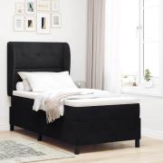 vidaXL Bäddfjäder med madrass med huvudgavel Svart 190 x 90 cm Sammet