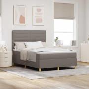 vidaXL LED Box Säng med madrass med huvudgavel Taupe 140 x 200 cm tyg